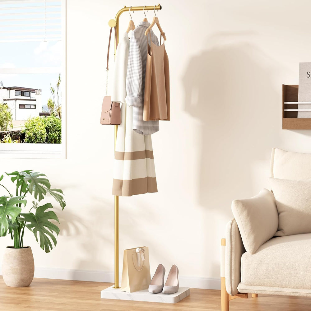 HOMEFORT Metal Coat Rack, Modern Coat Tree with 3 Hooks, L Shaped Coat Hanger...