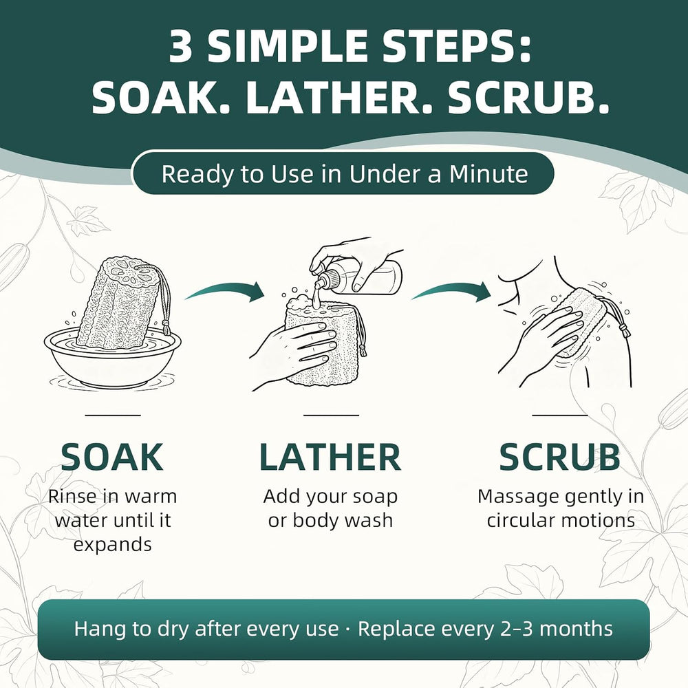 Natural Egyptian Loofah Sponge, Exfoliating Body Scrubber, 3 Pack