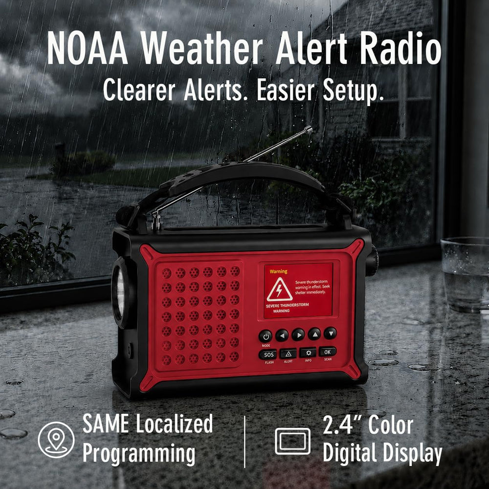 Emergency Weather Radio with Solar Hand Crank, S.A.M.E Localized NOAA Alert