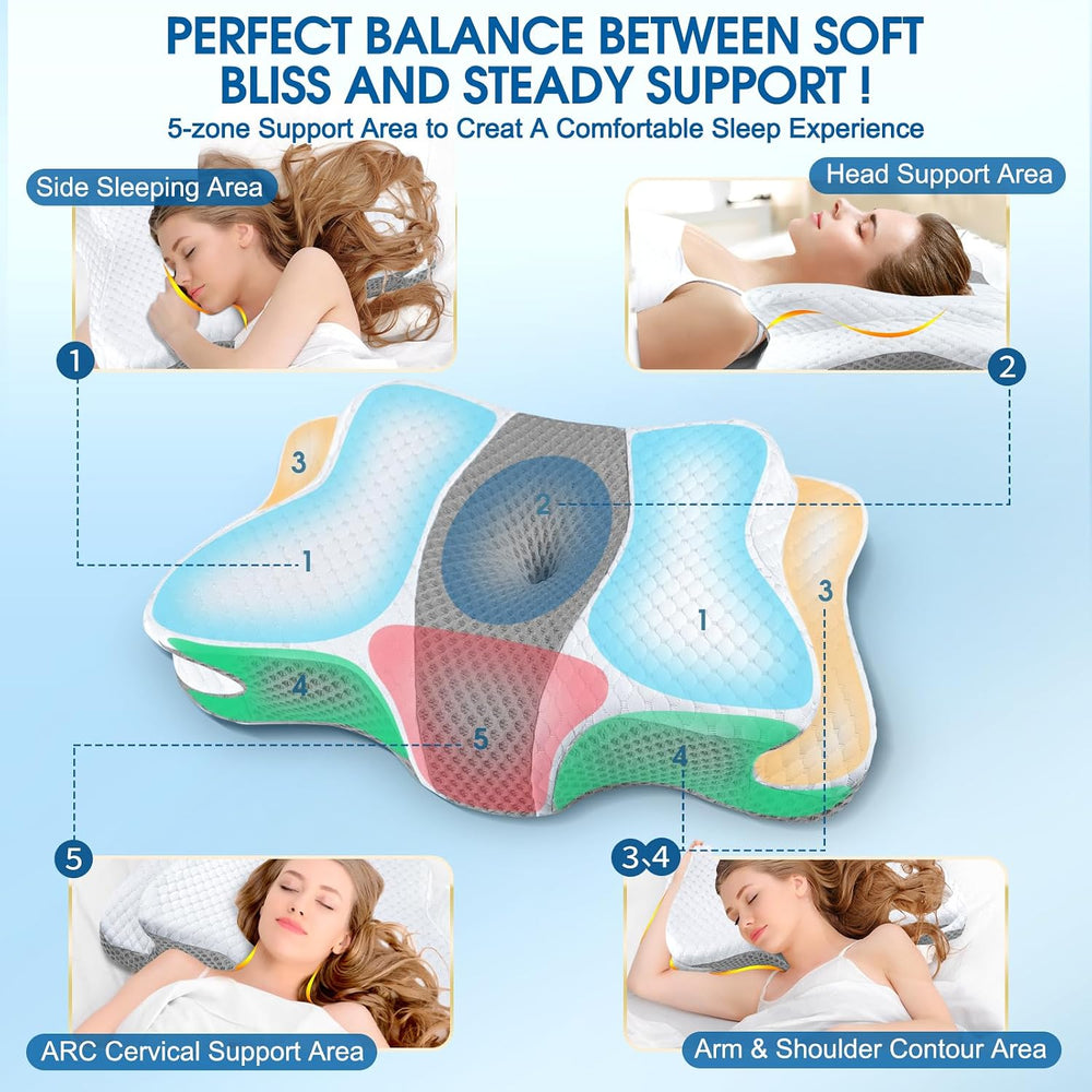 CHxxy Memory Foam Pillows, Cervical Pillow for Neck & Shoulder Pain Relief