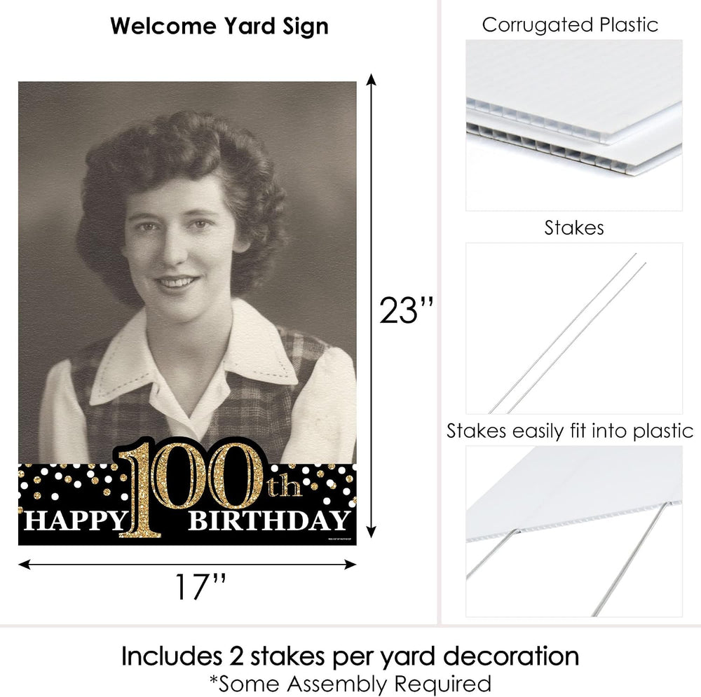 Big Dot of Happiness Custom Adult 100th Birthday Gold Photo Yard Sign - 17&qu...