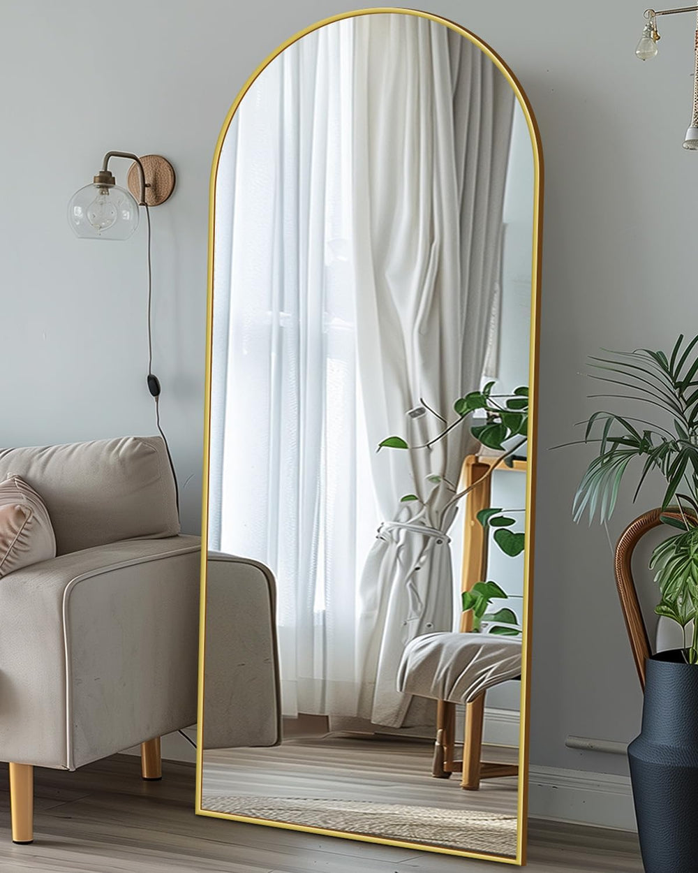 Antok Full Length Mirror, 58"x19" Floor Mirror with Stand, Gold, Ar...
