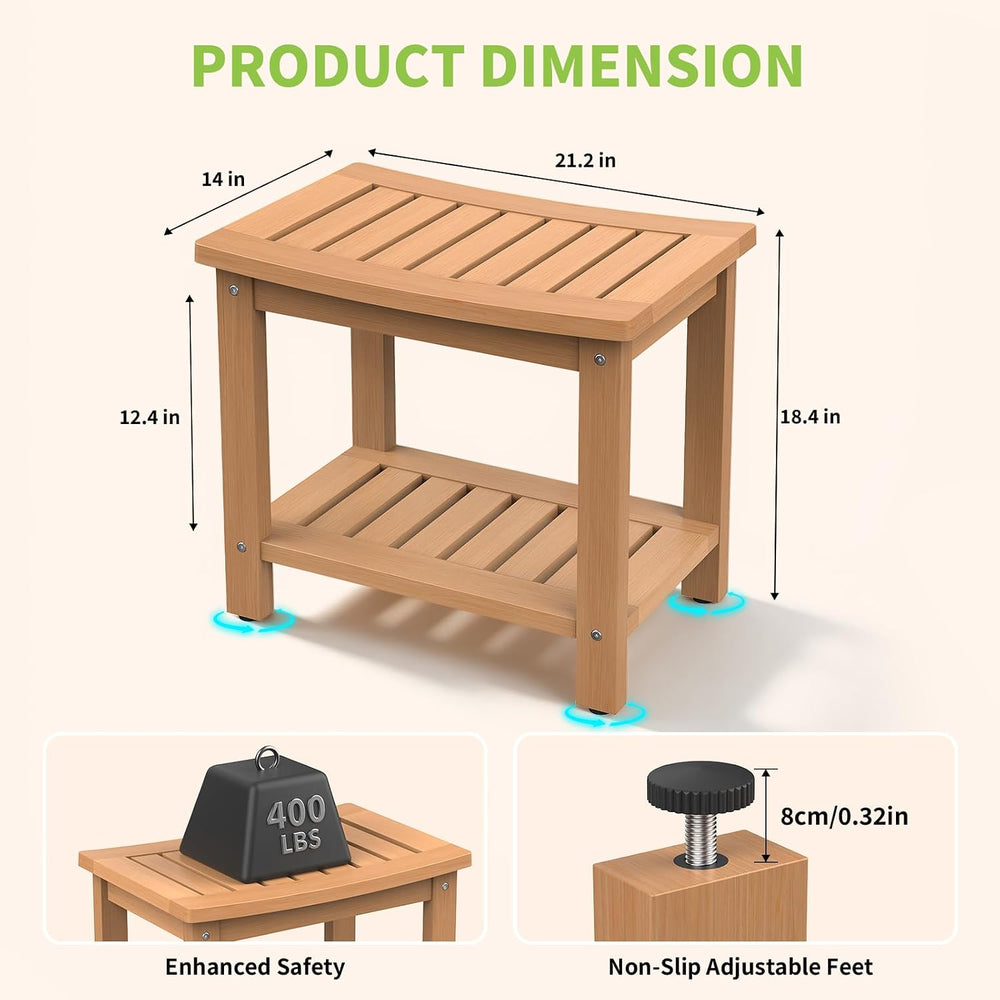 Psilvam 21" Poly Lumber Shower Bench Seat, Waterproof Shower Stool, Teak