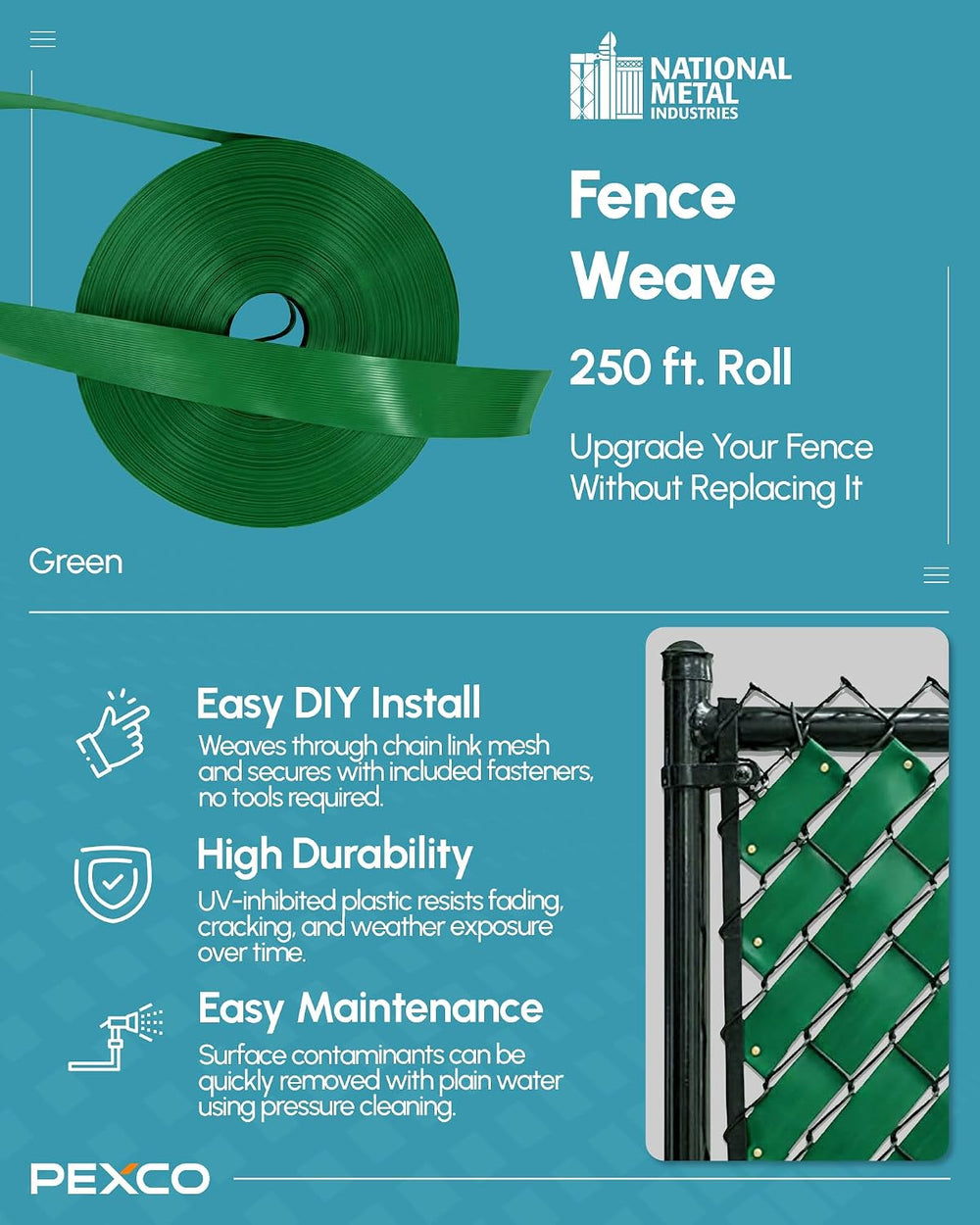 Pexco Privacy Slats for Chain Link Fence, 250 Ft, Green