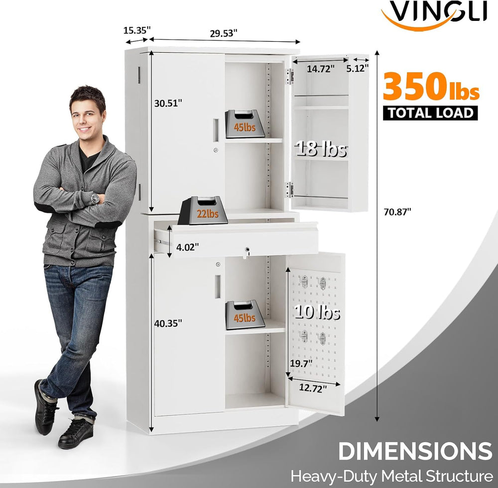VINGLI Metal Storage Cabinet with 4 Doors & 1 Drawer, 71'' Steel ...