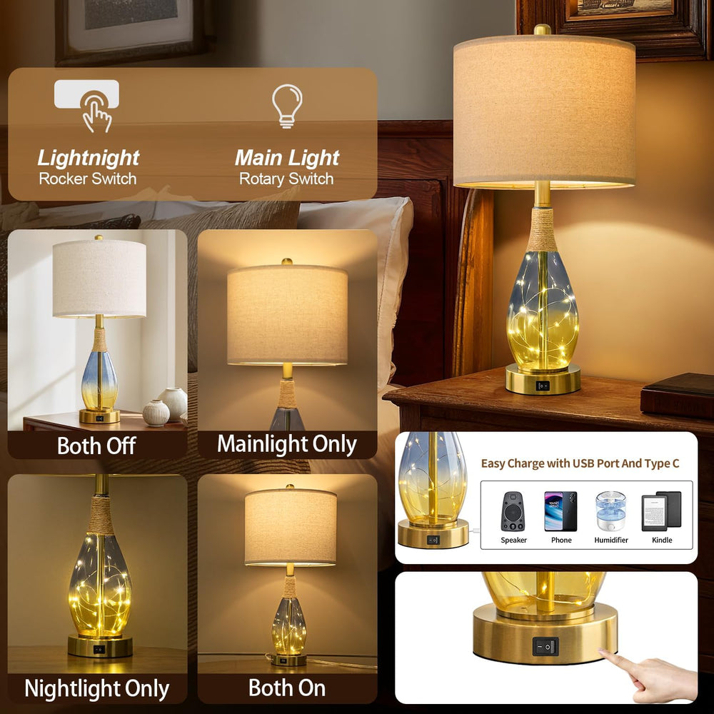OYEARS 23" Table Lamps for Living Room Set of 2,Bedside Lamps for Night ...