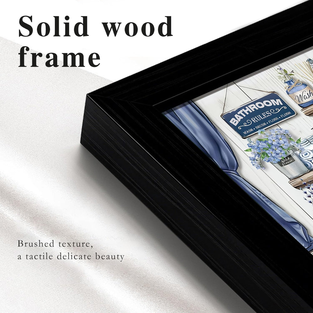LDXCJXOR Blue Farmhouse Bathroom Wall Art, 2-Piece Black Framed Canvas Painti...