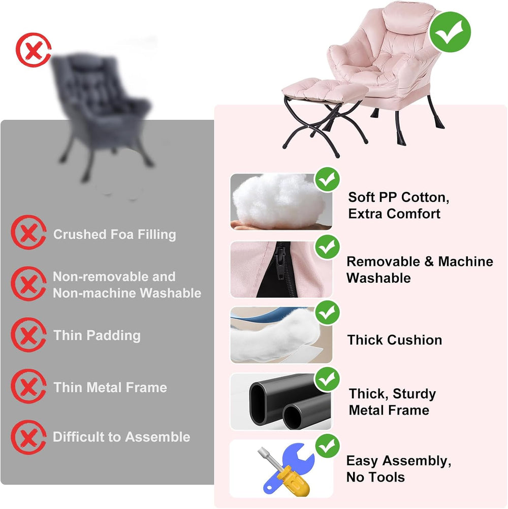 Furlide Lazy Chair with Ottoman, Modern Chair with Folding Footrest, Lounge A...