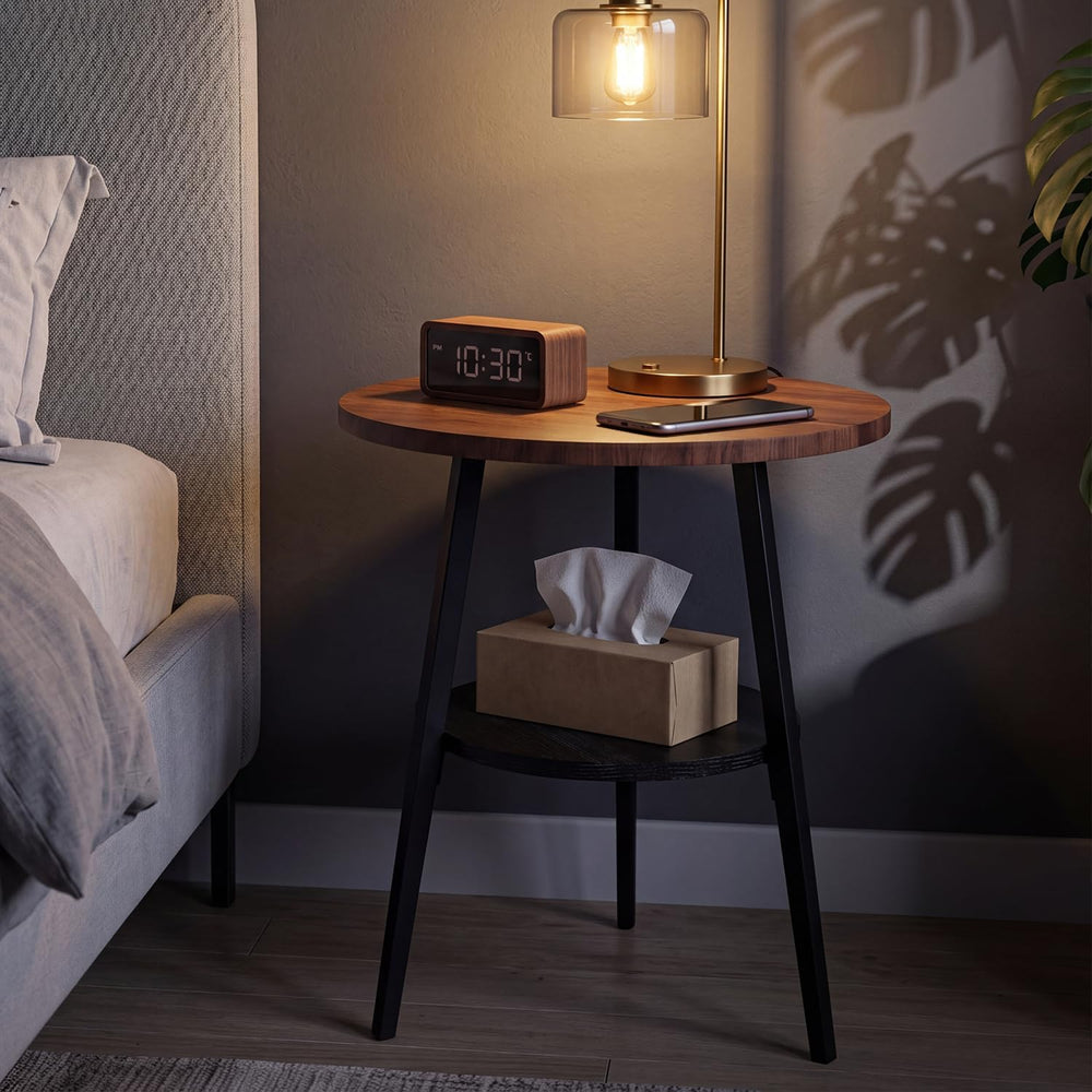 Small Round Side Table, End Tables Living Room, Walnut