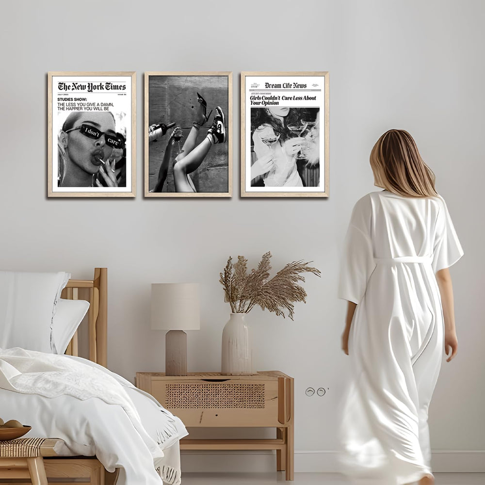 Trendy The New York Times Wall Art 12x16in Wood Framed, Black and White Elega...