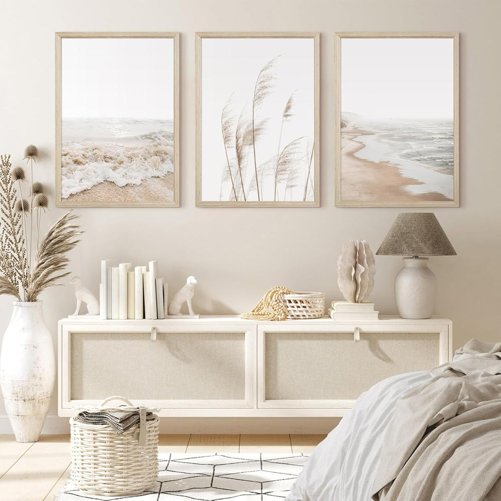 Beach Wall Art Boho Prints Coastal Canvas Wall Art Beach Pictures Pampas Gras...