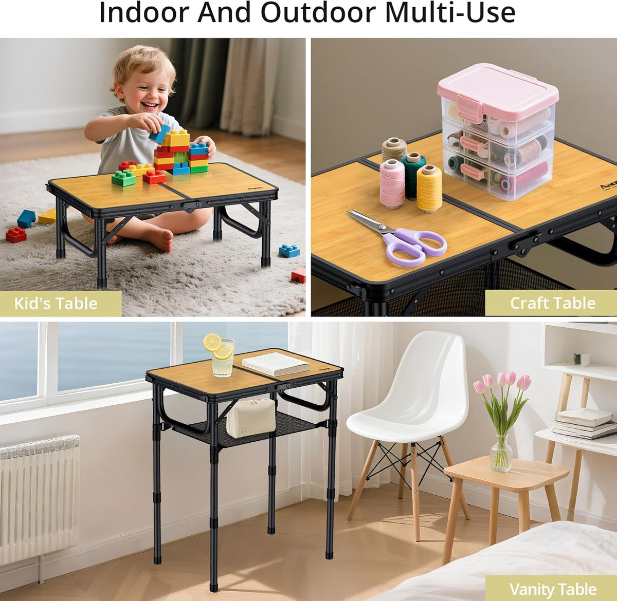 Anbte 2ft Camping Table Foldable, 24" x 16" Small Folding Table Portable