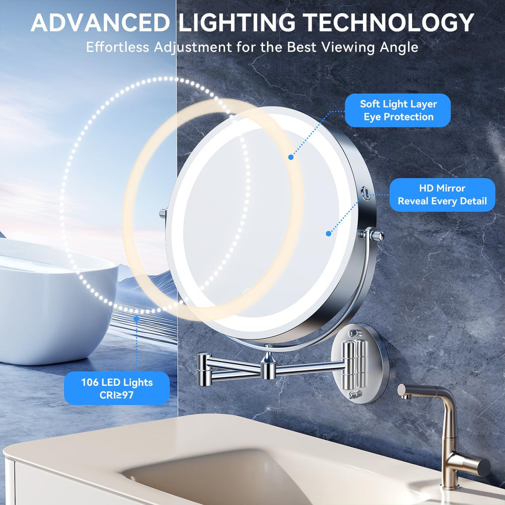 Auxmir 10″ 5000mAh 1X/30X Wall Mounted Lighted Magnifying Makeup Mirror