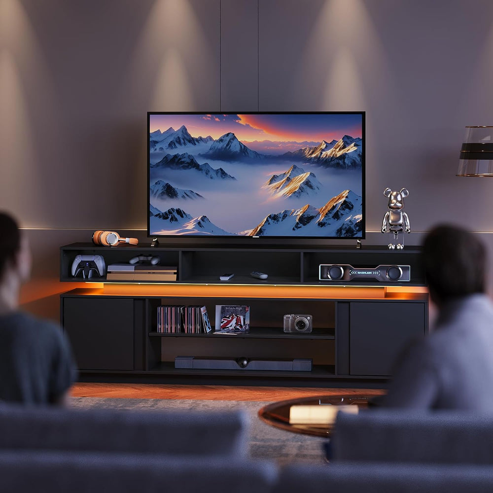 WLIVE Modern TV Stand for 75 Inch TV, 2 Tier Entertainment Center with RGB LE...