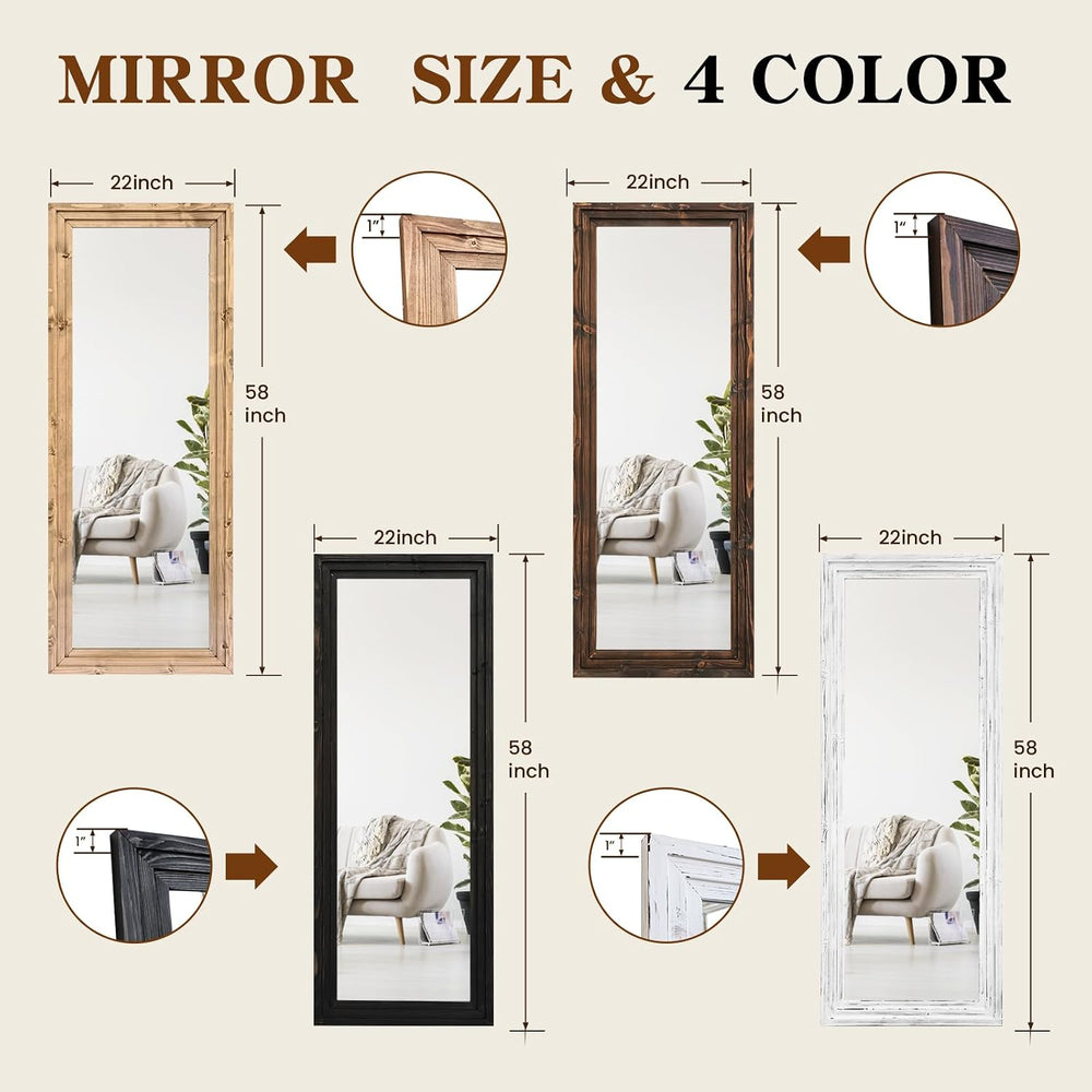 58x22in Full Length Mirror, 3-Tier Stepped Solid Wood Frame, Black