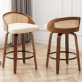24.8" Swivel Rattan Bar Stools with Back Beige Counter Height Stools 2PCS