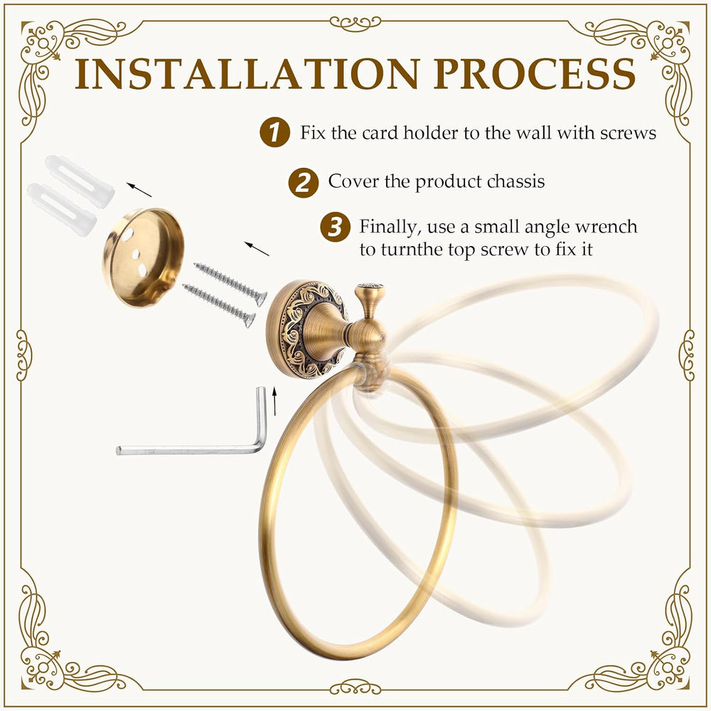 2 Pcs Brass Towel Ring Retro Gold Hand Towel Holder, Embossed Petal Series