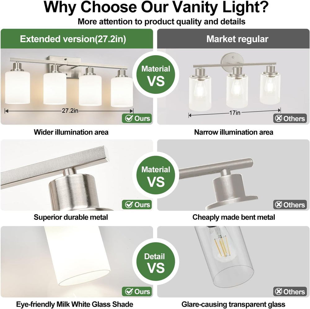 MOKATNG 4-Light Vanity Light with Milky White Shades, Brushed Nickel Bathroom...