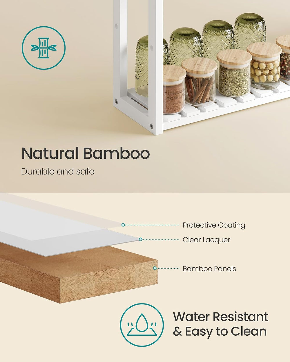 SONGMICS Bamboo Bathroom Shelf, 3-Tier Adjustable Plants Rack