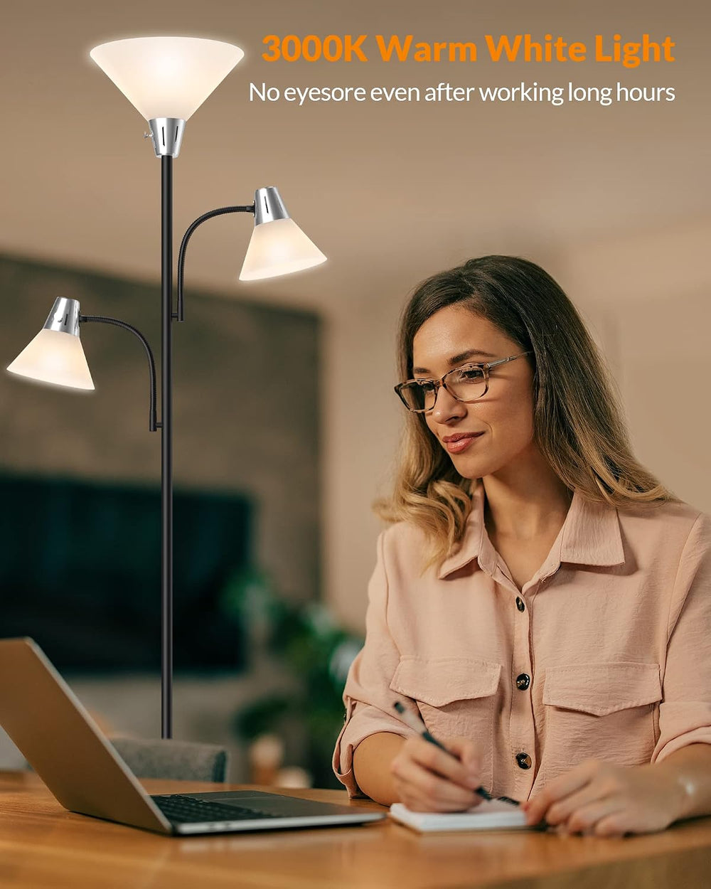LEPOWER Floor Lamp, Bright Standing Lamp with Replaceable 3000K LED Lights