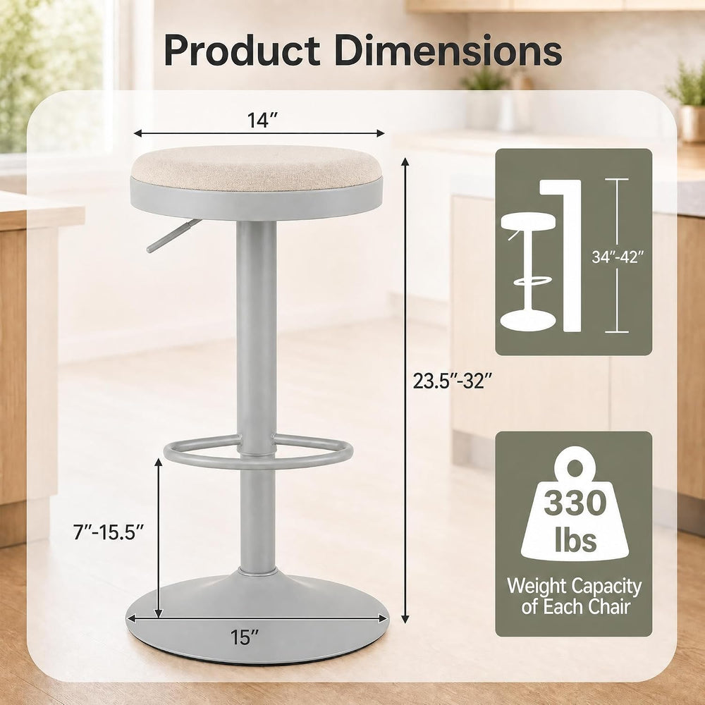 GIANTEX Swivel Bar Stools Set of 2, Adjustable Height Bar Chairs Light Gray