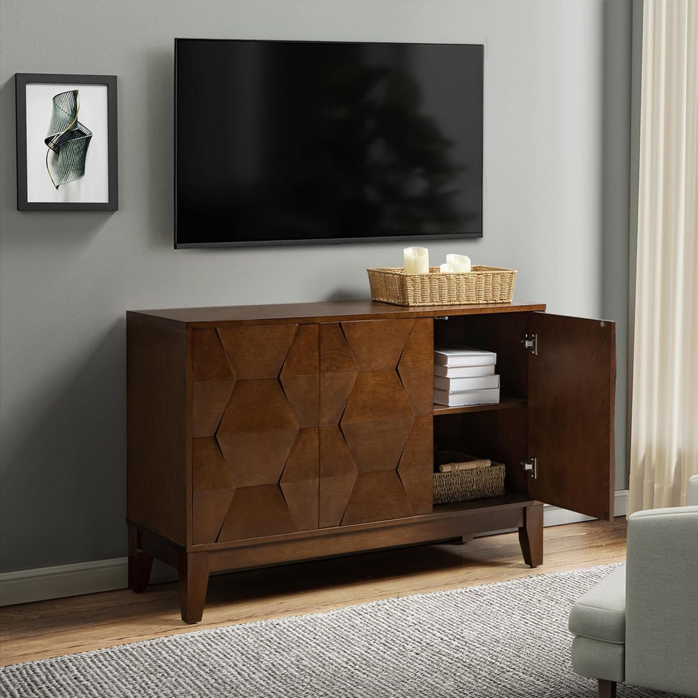 HULALA HOME Modern Kitchen Buffet Cabinet Storage Sideboard with 3D Geometric...