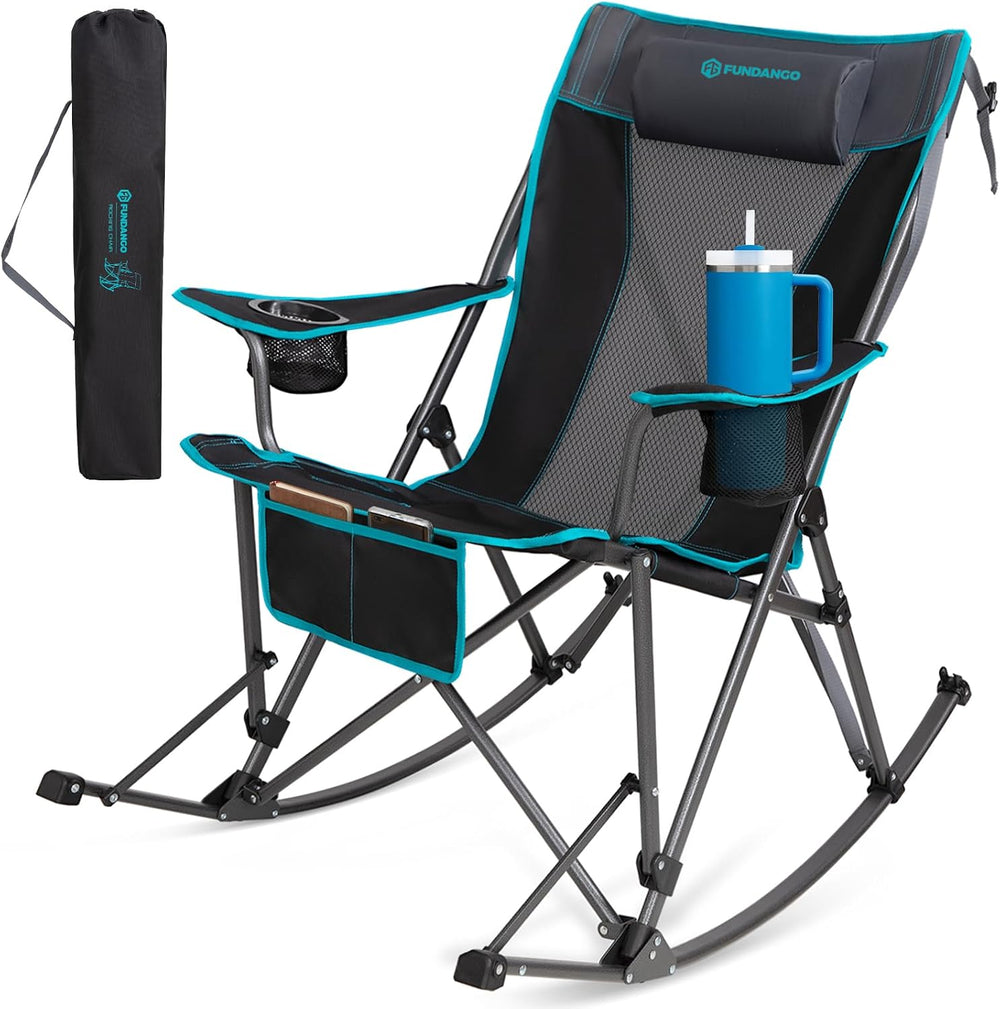 FUNDANGO Rocking Camping Chair for Adults, 400Lbs Folding Camp Chairs