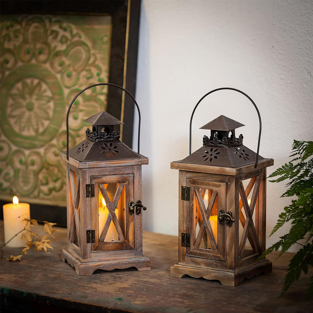 Sziqiqi Wooden Farmhouse Lanterns Decorative, 11" Rustic Lantern