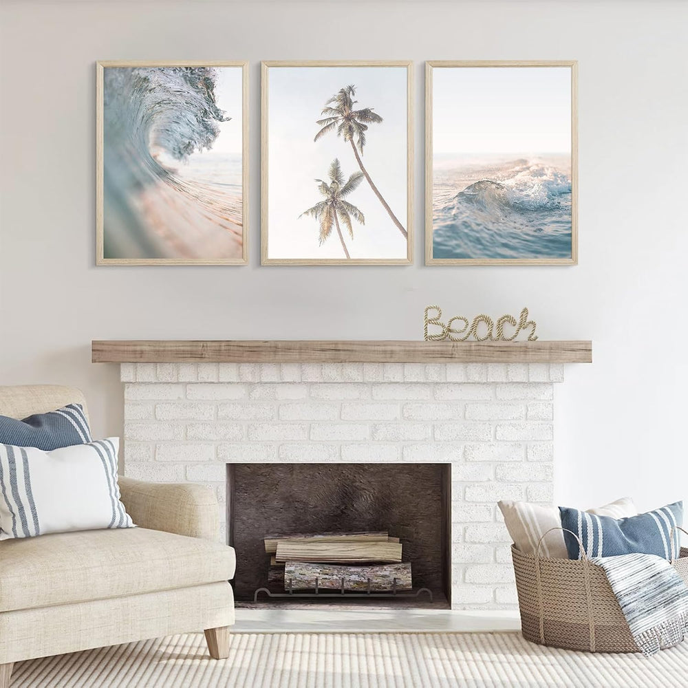 Lhoiplme Beach Wall Art Decor Coastal Ocean Poster Palm Tree Canvas Wall Deco...