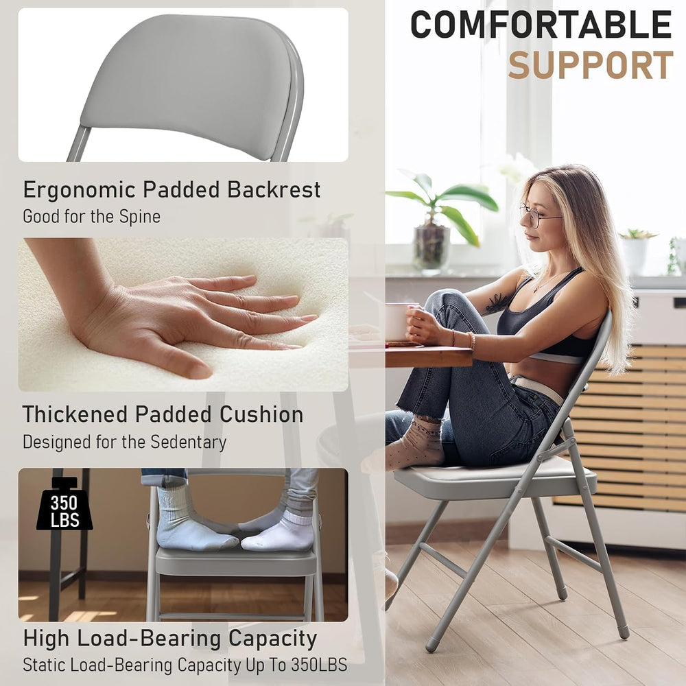 12 Pack Grey Folding Chairs with Padded Cushion adn Metal Frame,350lbs
