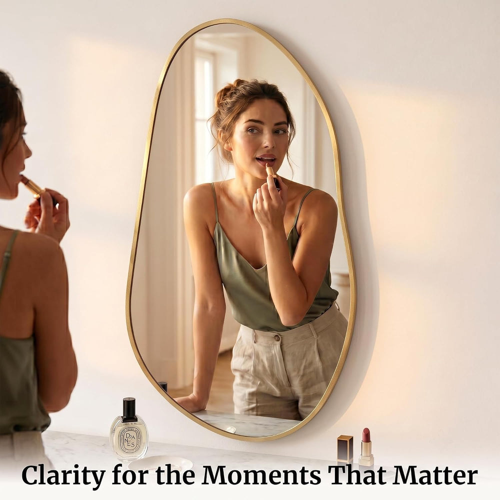 Matte Gold 32x16.5 Inch Asymmetrical Organic Oval Wall Mirror