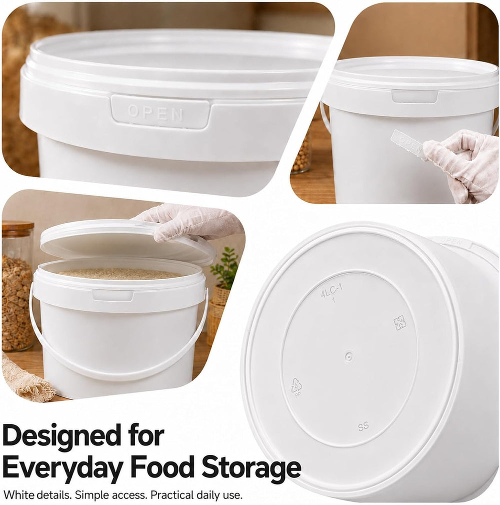 DEMORA 3 Pack 2.6 Gallon Food Grade Storage Buckets with Lids, White