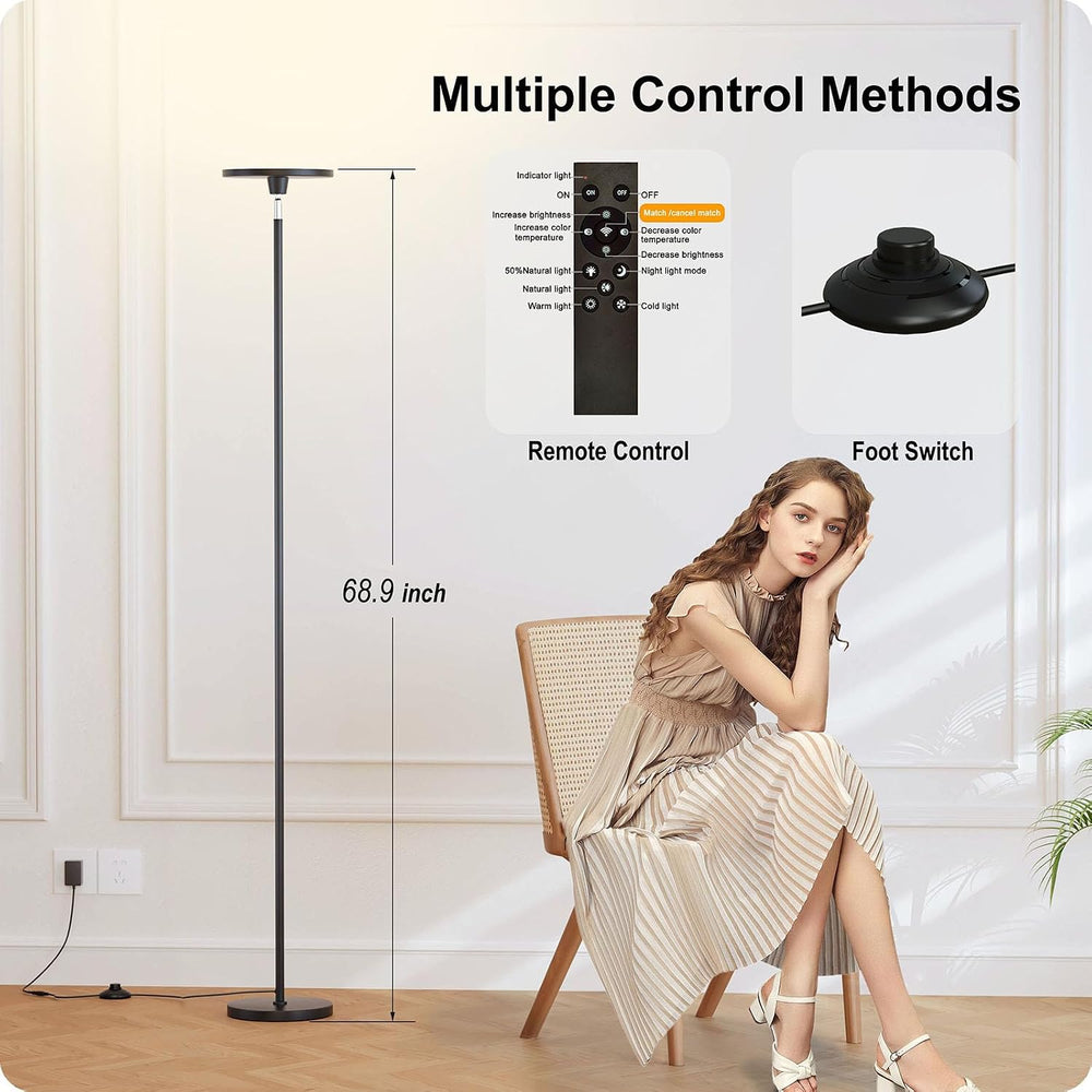 Nukanu Dimmable Torchiere Floor Lamp with Remote,Black