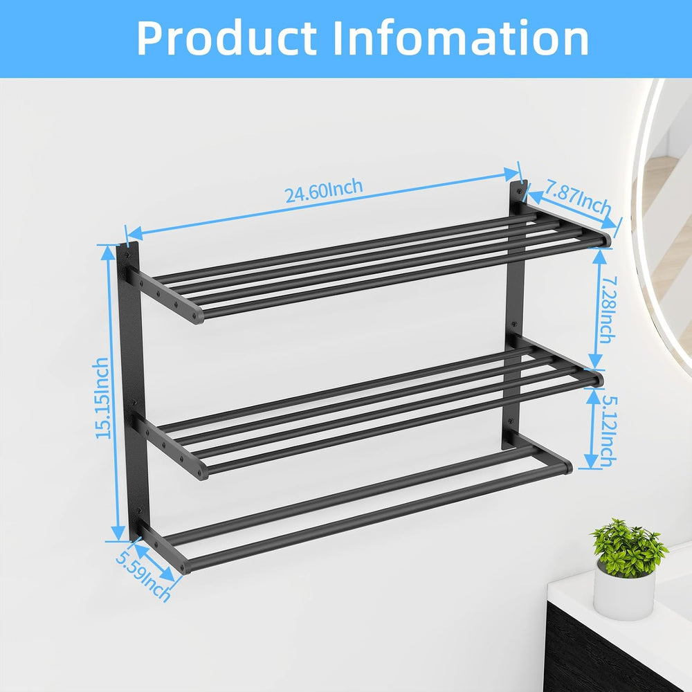 KLJKPA 24 Inch Towel Racks for Bathroom Wall-Mount, 3-Tier, Black