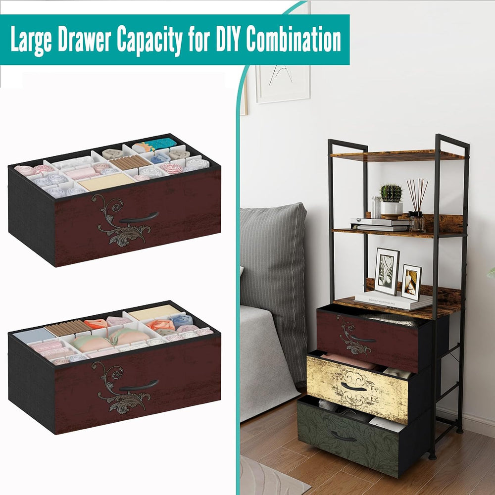 VASICAR Vertical Bookshelf with 3 Drawers, Narrow Bookcase with Shelves