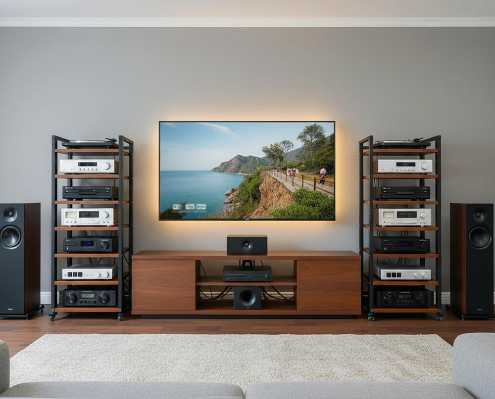 7 Tier AV Media Stand, 55in Audio Rack Tower Stereo Component Cabinet