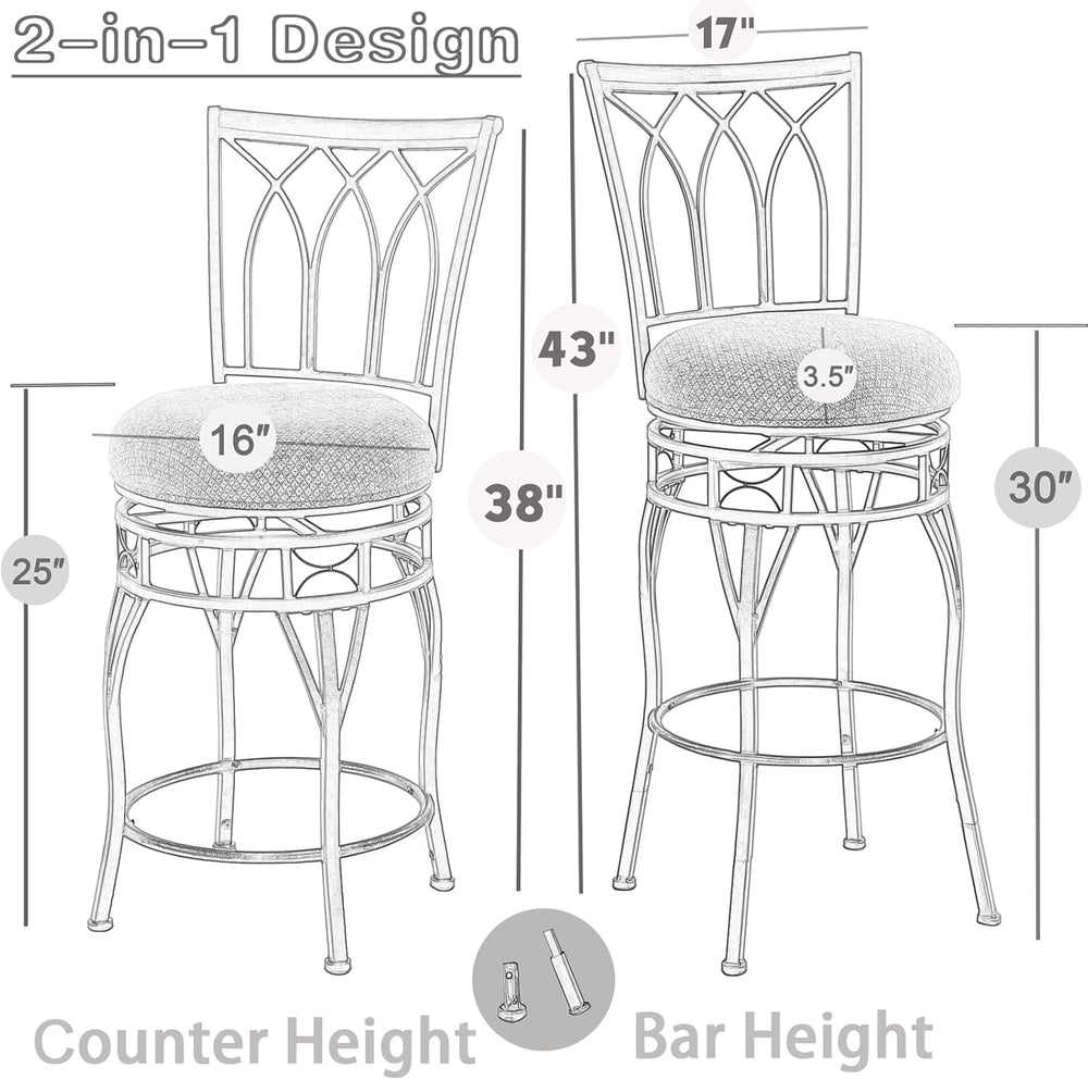 Swivel Bar Stools with Backs Set of 2, Adjustable Height 25"/30", I...
