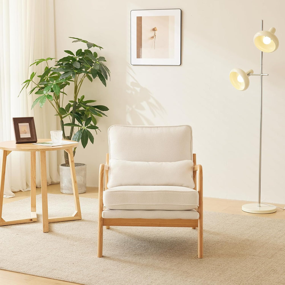 Bonnlo Coarse Beige Accent Chairs Set of 2, Upholstered Mid Century Modern Lo...