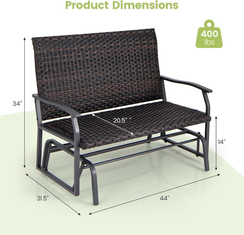 Tangkula Outdoor Rattan Glider Bench, 2-Person All Weather Resistant Glider L...