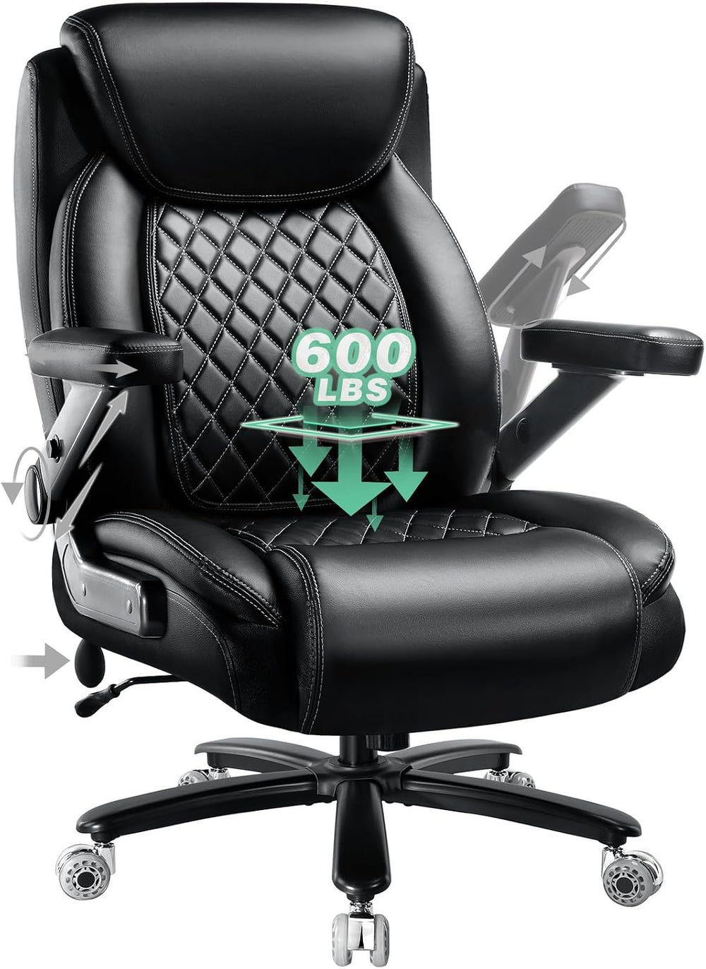600LBS Large Heavy Duty Office Chair with 5D Flip Arms,Comfy Big and Tall Exe...