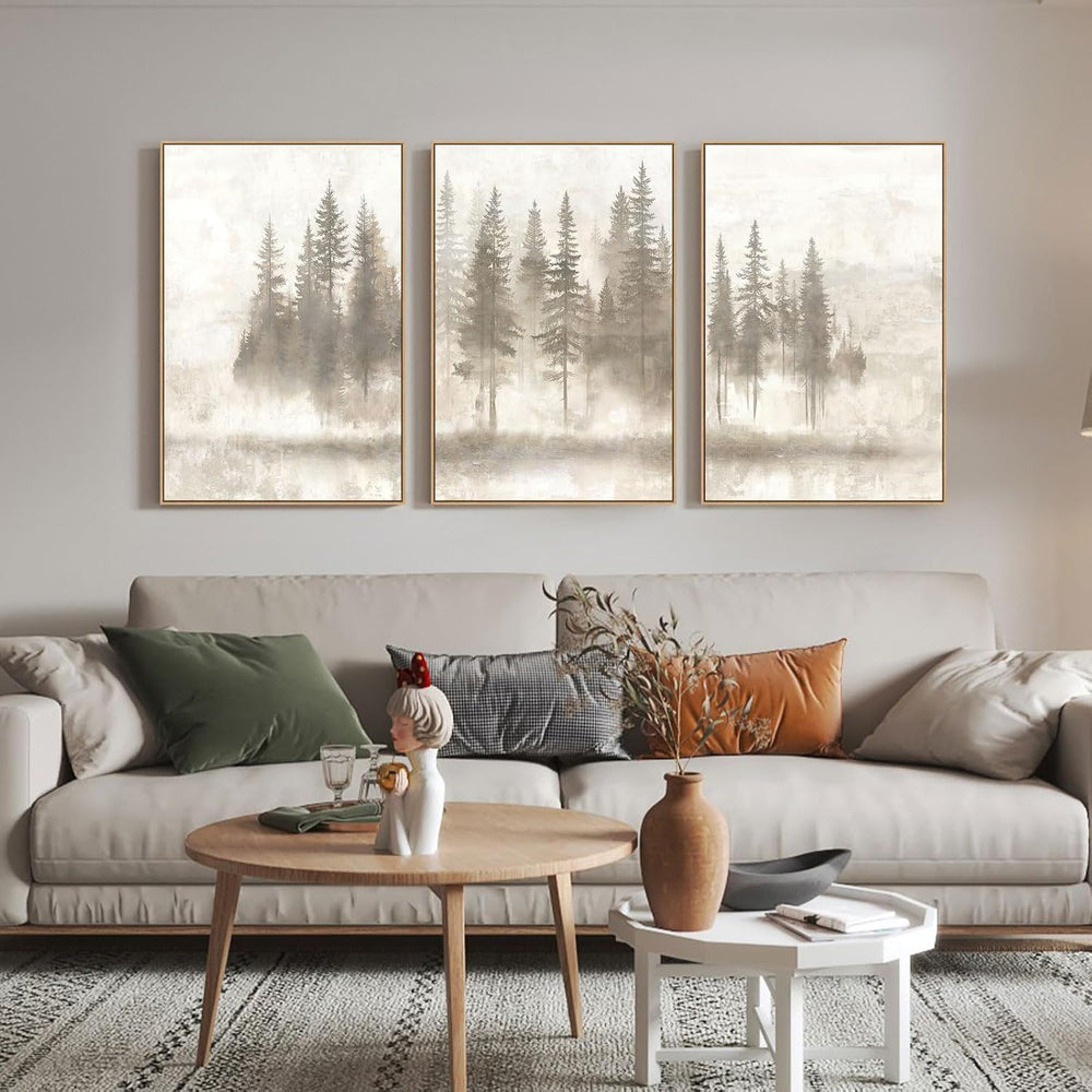 Zessonic Neutral Abstract Nordic Pine Forest Landscape Wall Art, 24"x36&...