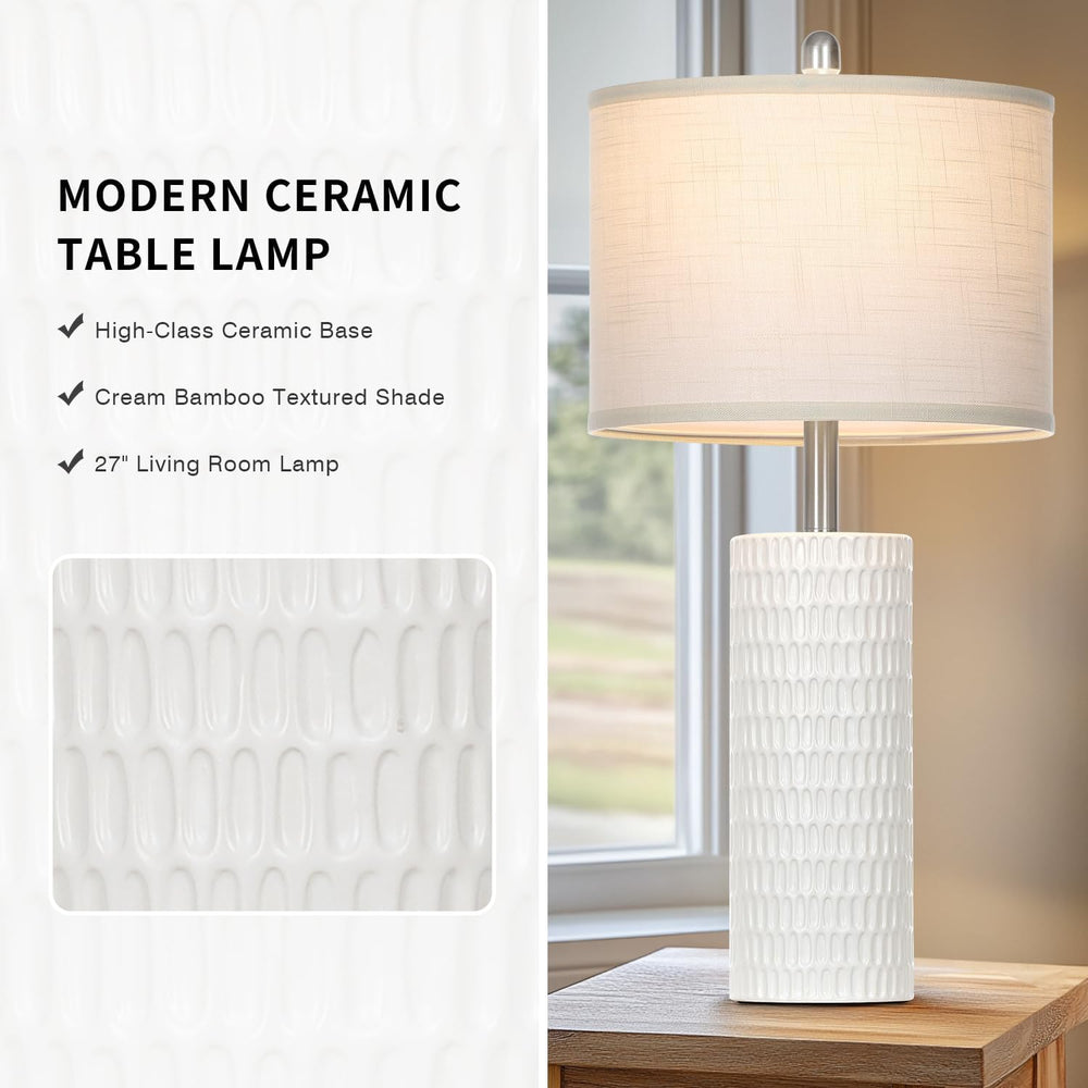 Cinyirong 27" Ceramic Table Lamp, Farmhouse Table Lamp for Living Room, ...