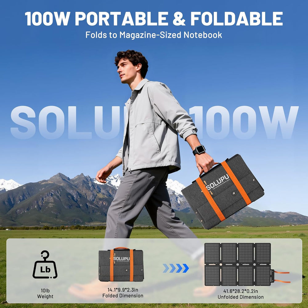 SOLUPUP 100W Portable Solar Panels-24% High Efficiency-Compact 8-fold Design ...