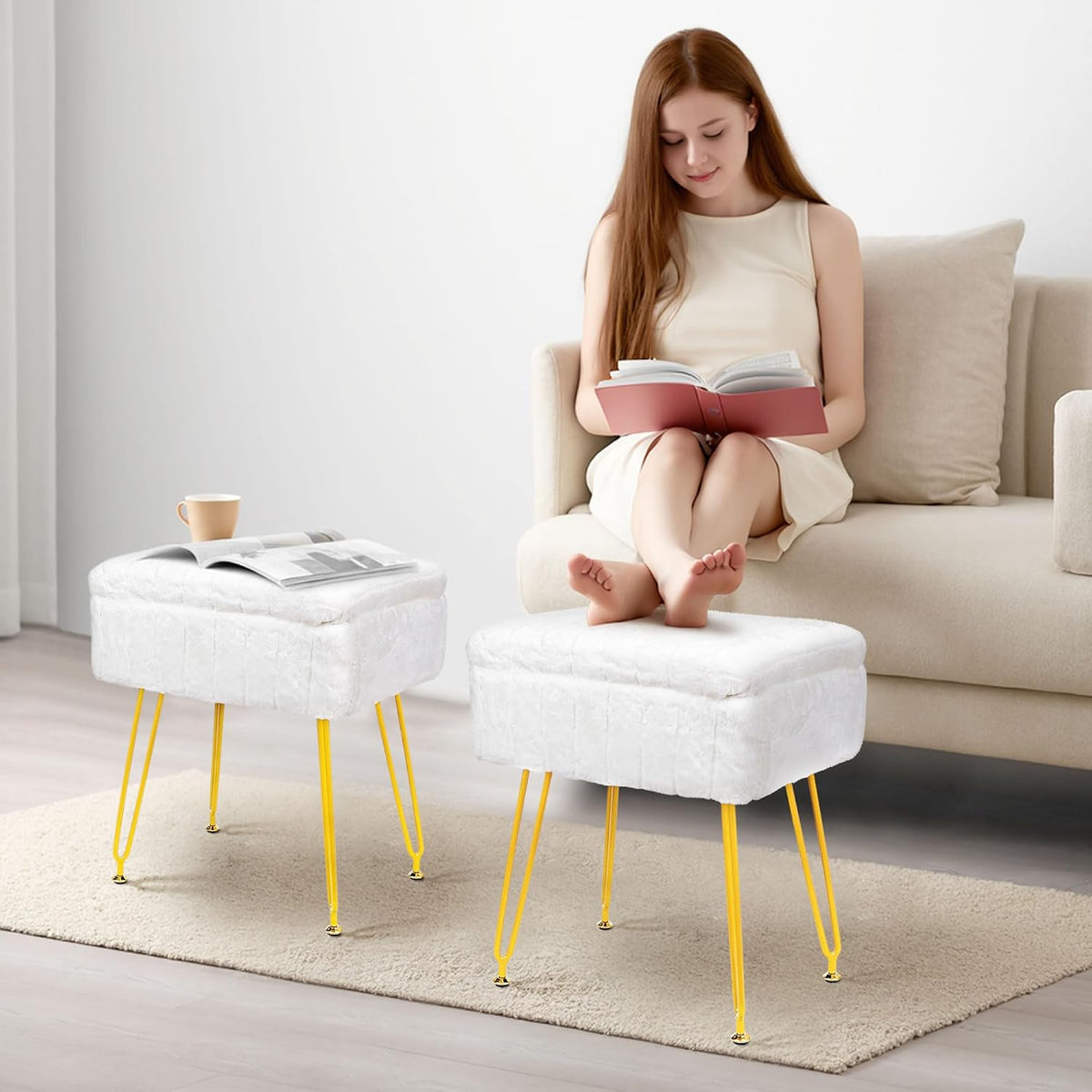 H&B Luxuries Multi-Functional Footrest Ottoman – Comfortable, Stylish, and Practical for Home & Office (White, with Storage)