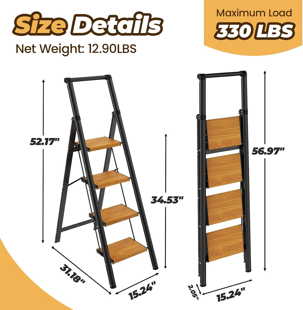 HBTower 4 Step Ladder, Lightweight Aluminum Folding Step Stool