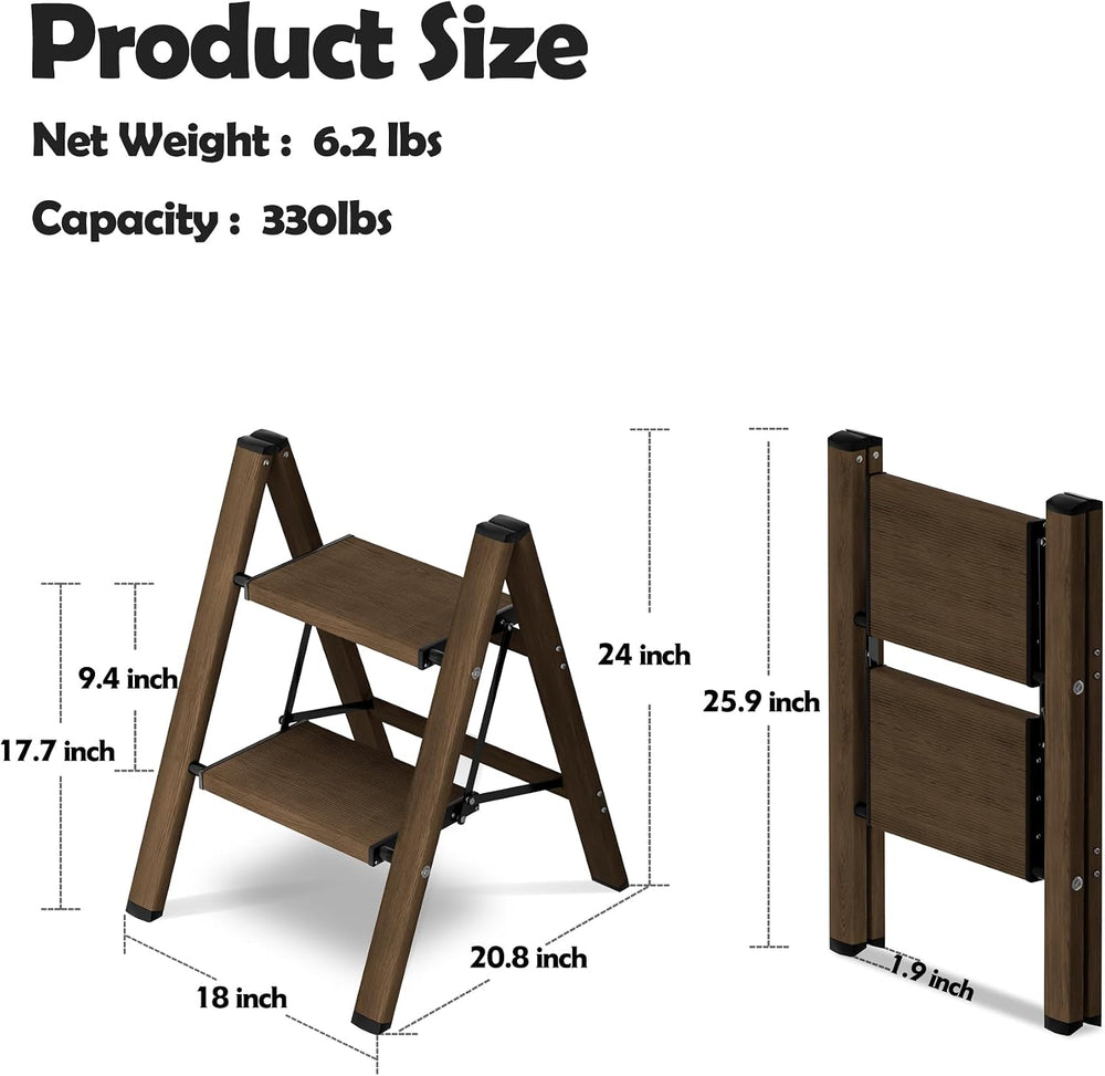 Taranta 2 Step Stool Foldable,Aluminum Step Ladder-Walnut