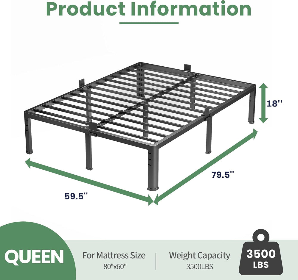 NKZ 18 Inch Queen Size Metal Platform Bed Frame with Round Corner Legs