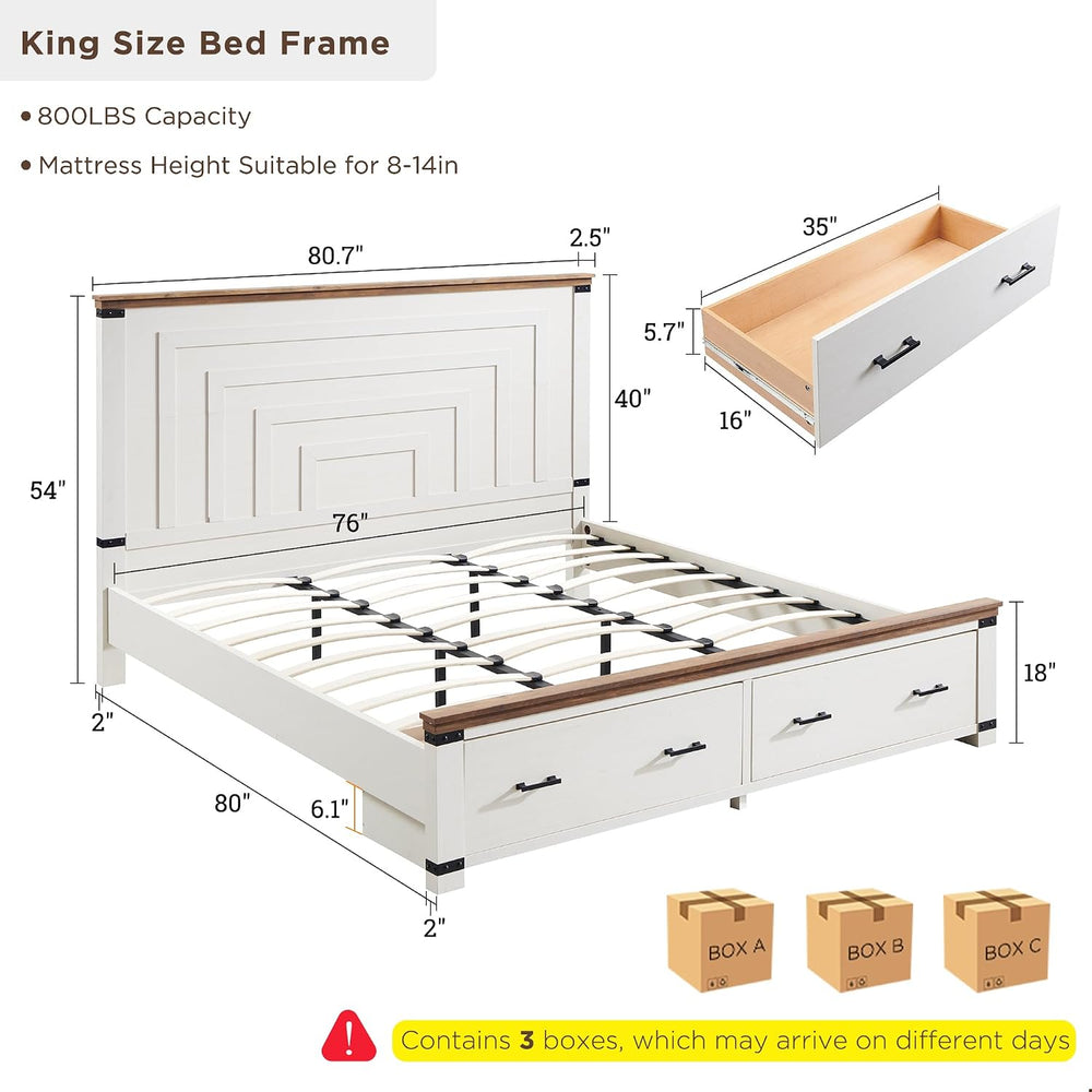 RedLemon 54" Farmhouse King Bed Frame with headboard, Antique White