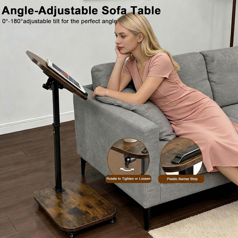 C Table End Table Adjustable Height, Rolling TV Tray Table for Small Spaces 1...