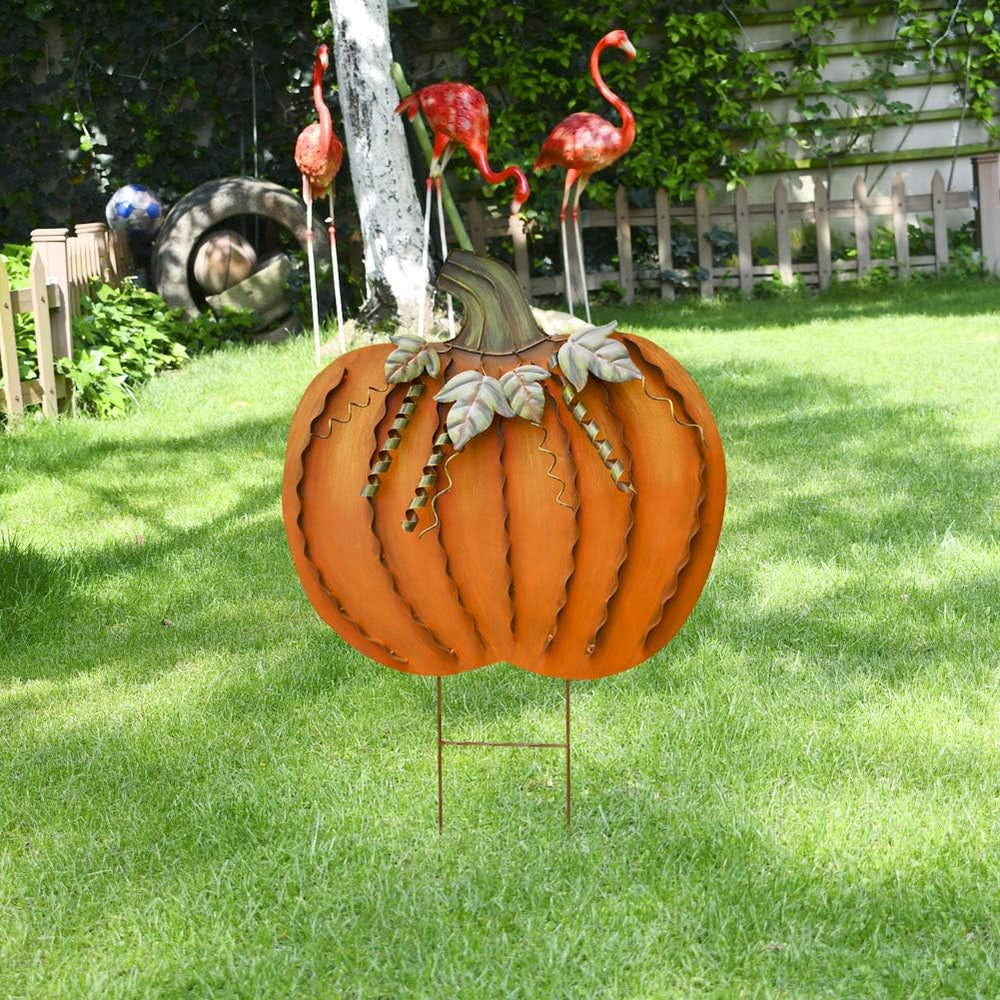 Fall Outdoor Decor Metal Pumpkin Garden Stakes Autumn Decorative Yard Sign